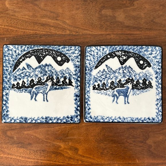 Tienshan Dining 2 Tienshan Folk Craft Wolf Trivets Tiles Vintage